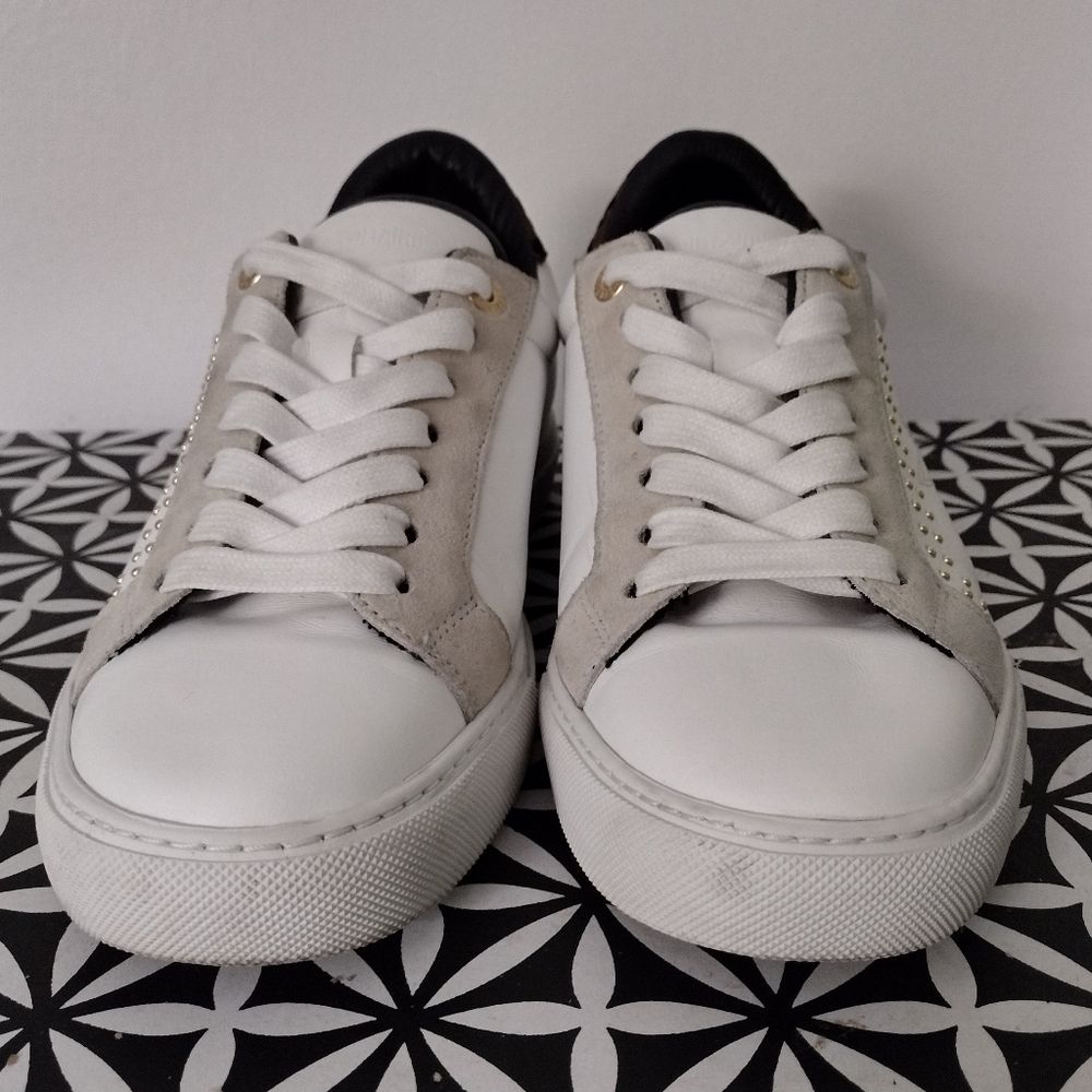 Zadig & Voltaire 'La Flash' White Leather/Leopard Trainers - Picture 3 of 7
